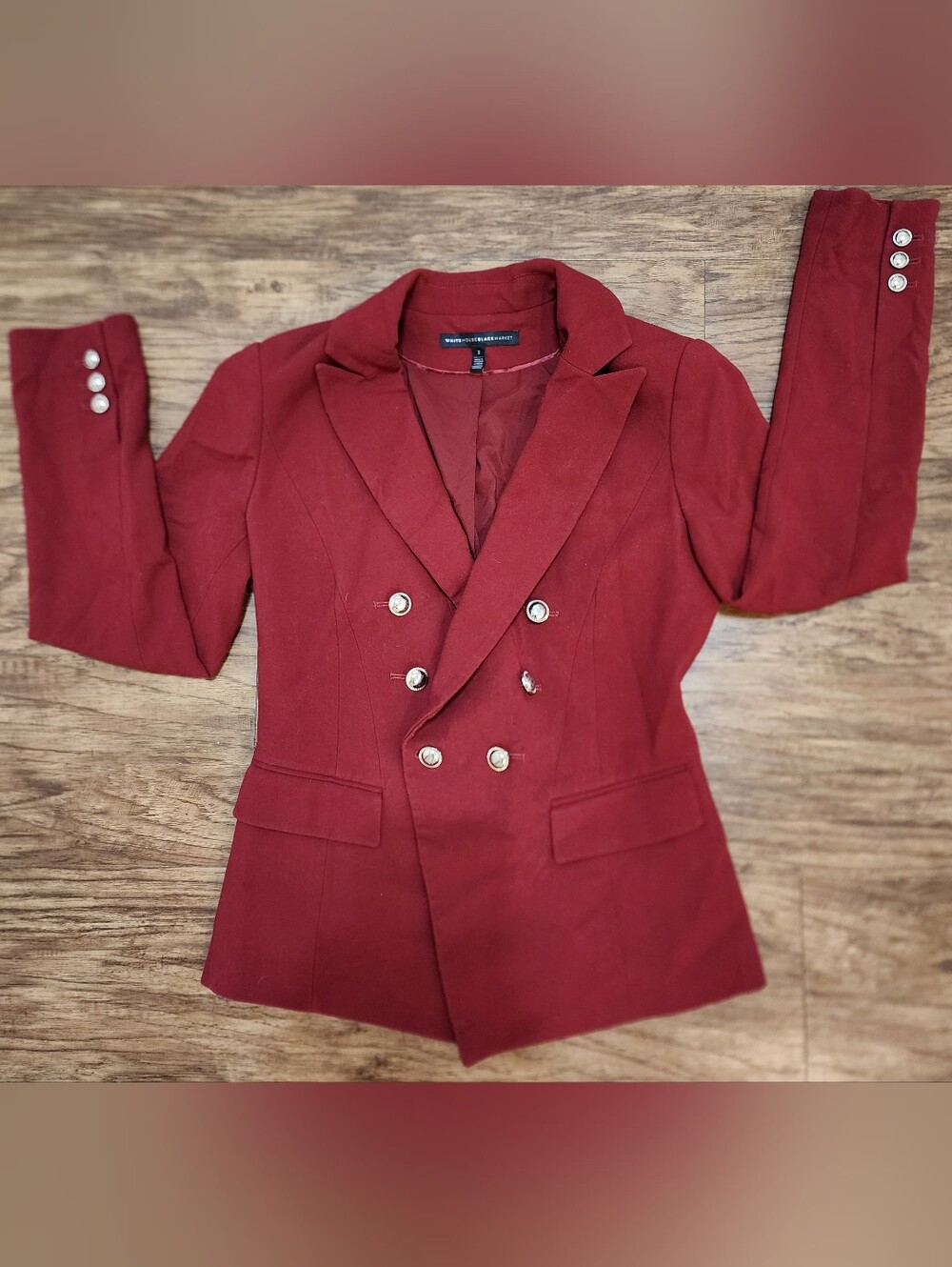 White House Black Market Double-Breasted Blazer in Burgundy